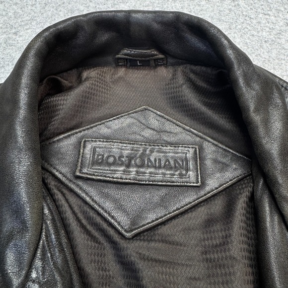 Bostonian Men's Genuine Leather Jacket Black Size L Button Front Mid-Length Coat - Picture 2 of 9